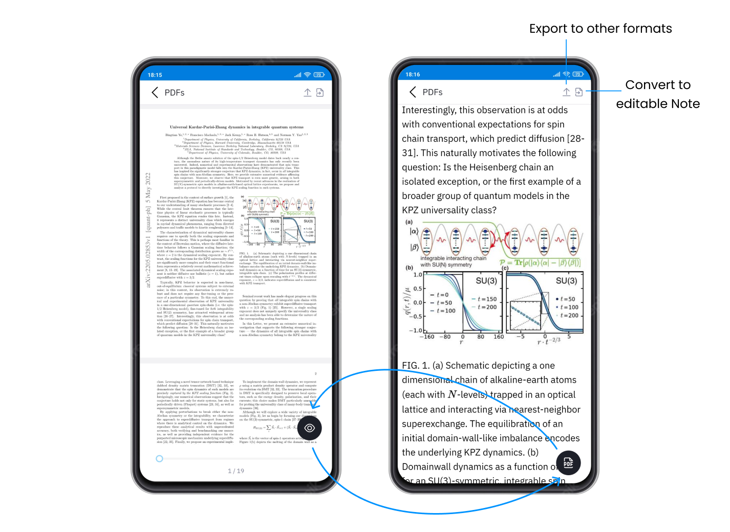 PDF reader, export and convert buttons