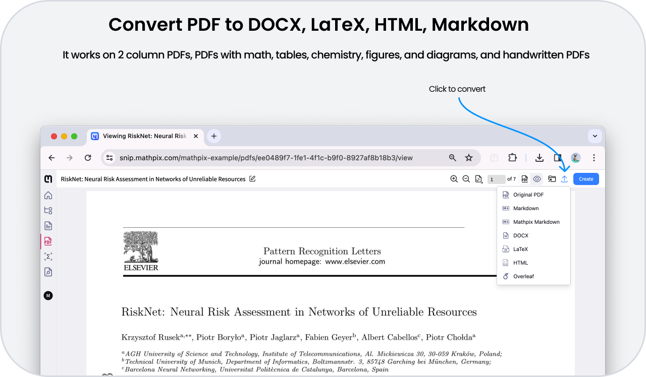 Convert PDF to DOCX, LaTeX, HTML, Markdown