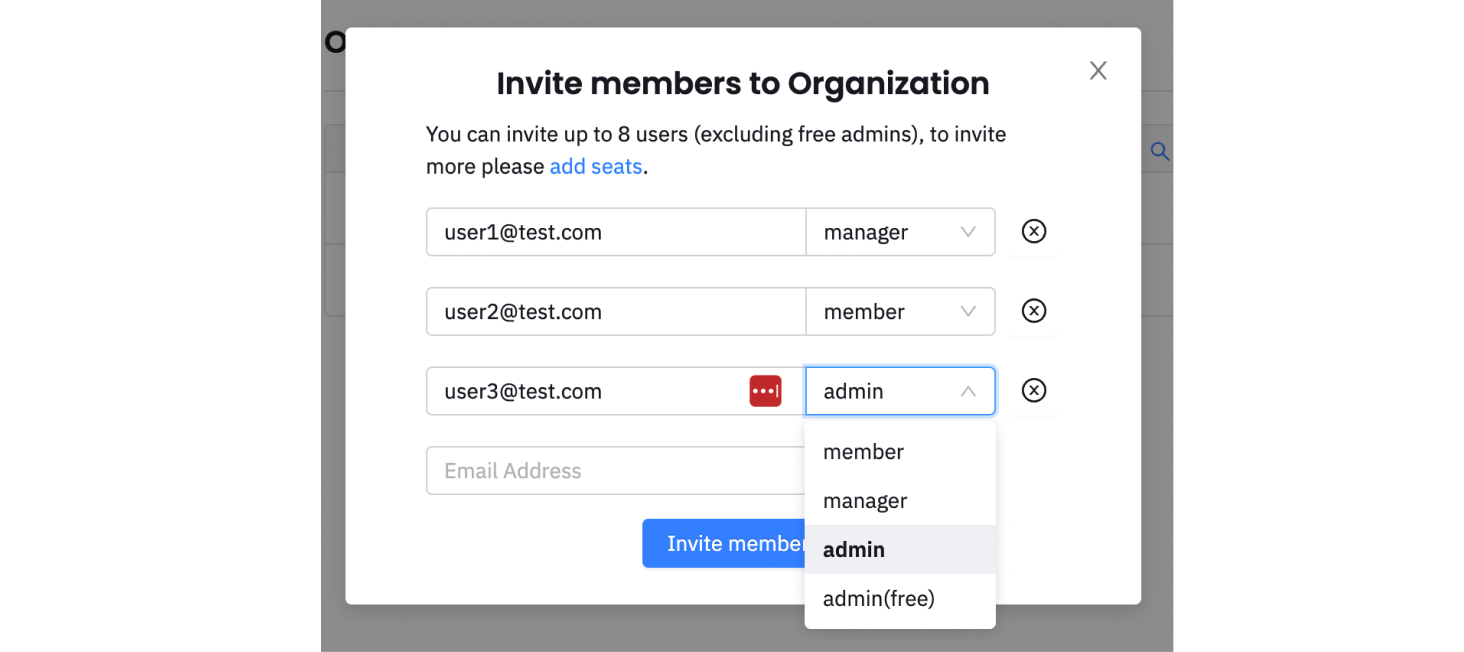 Enter emails of users you want to invite