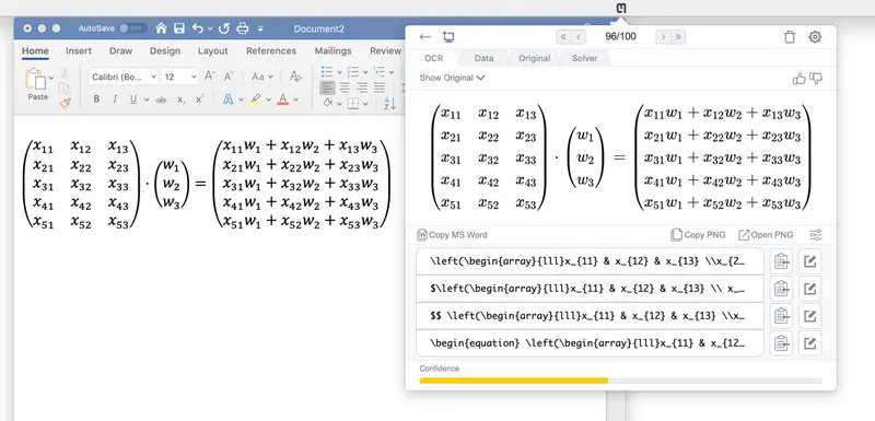 An example of tall matrices working well in MS Word