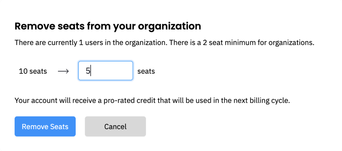 Remove seats from organization
