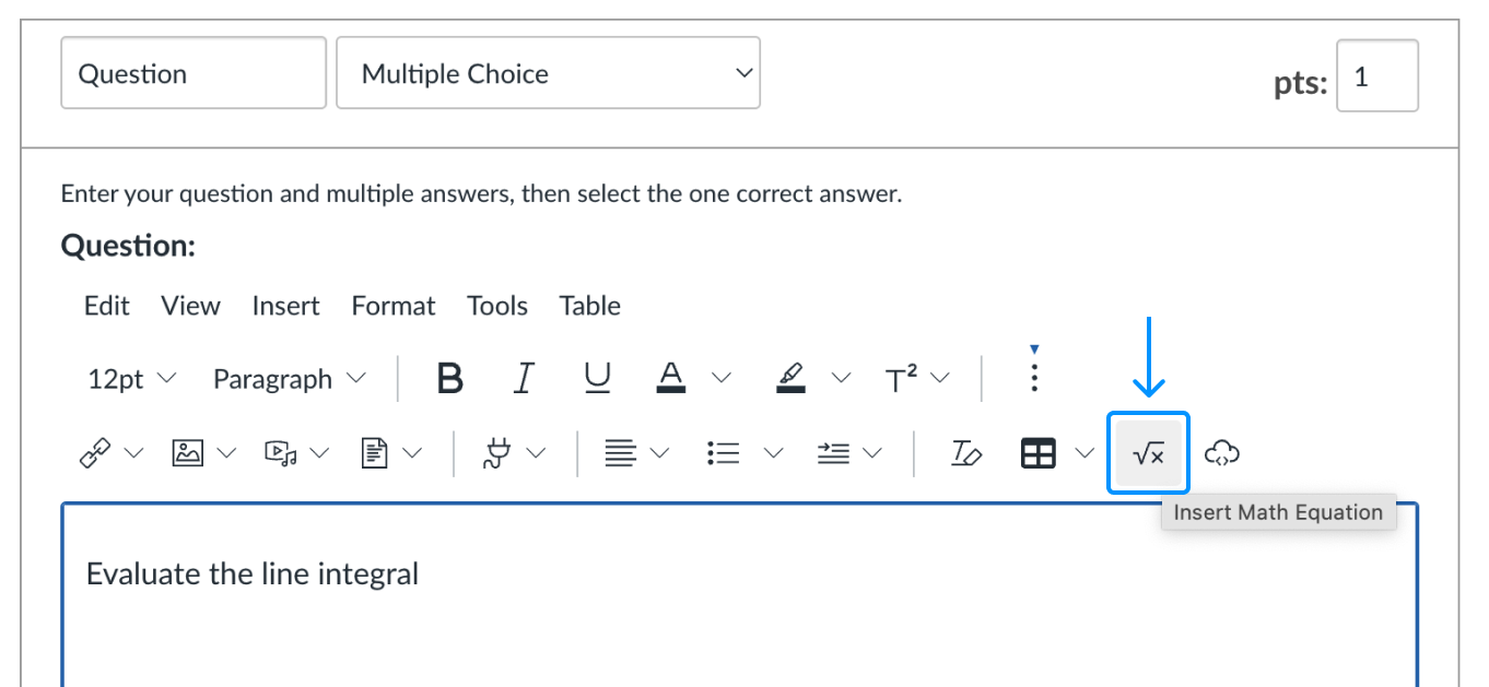 Click the insert equation button in Canvas
