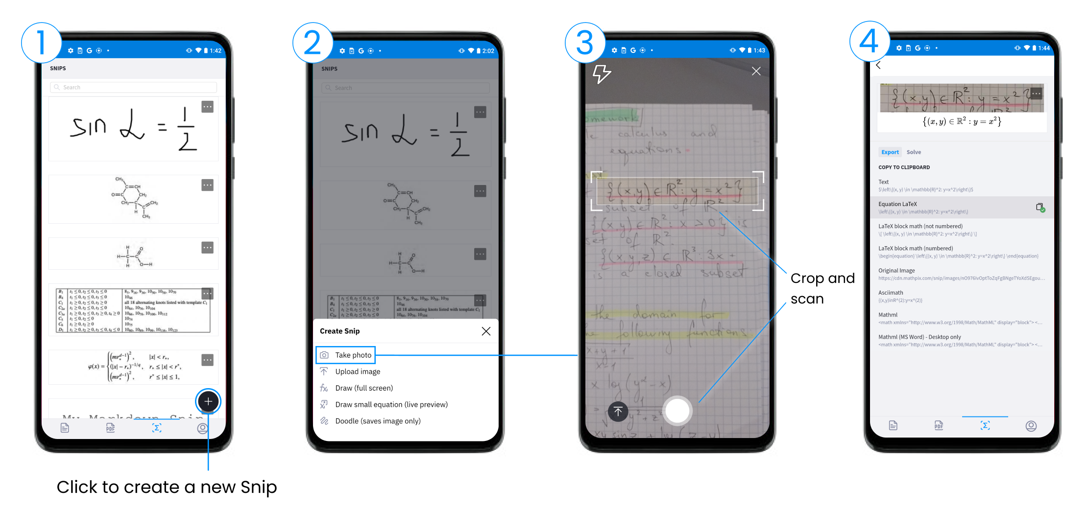 Steps for taking a Snip of an equation on Android
