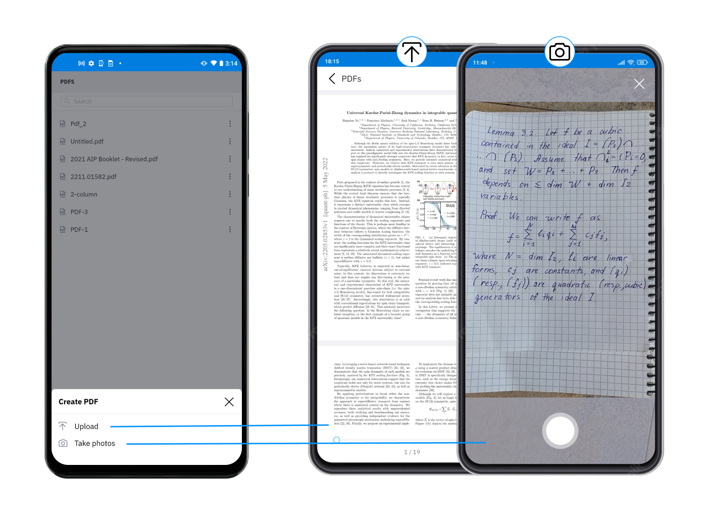 Create PDFs from camera scans or upload from your device