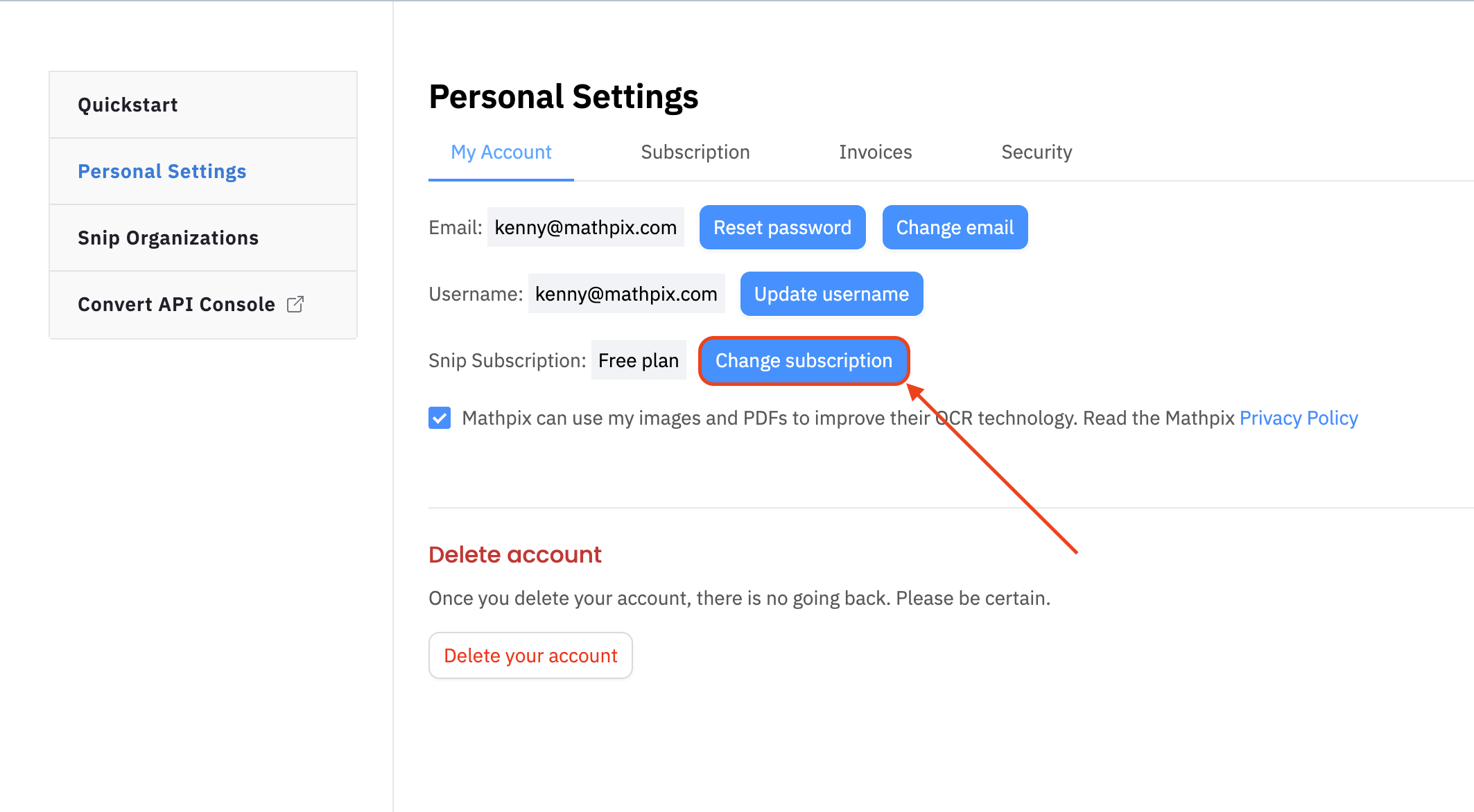 Change subscription button