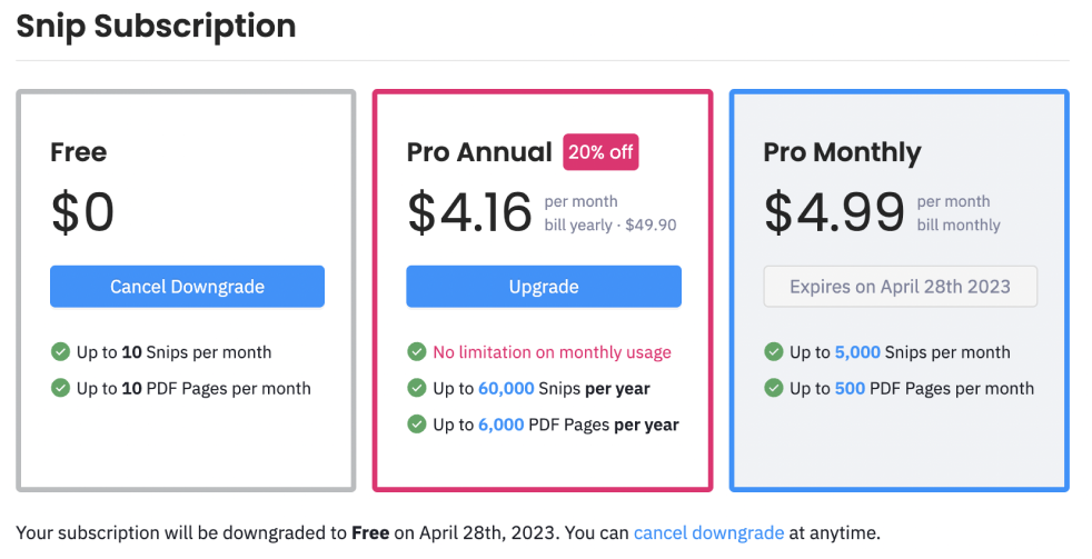 Downgrading to Free