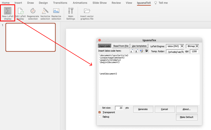IguanaTex - A Free Latex Add-In for PowerPoint on Windows and Mac