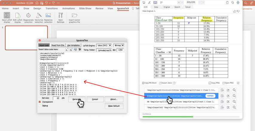 Generate math and tables with IguanaTex