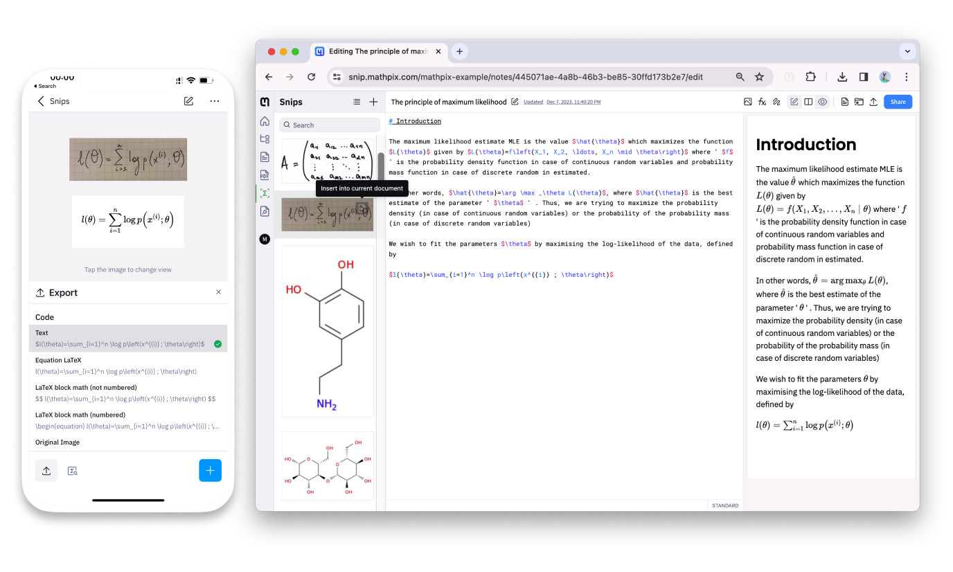 Digitize your handwritten notes and create digital math documents