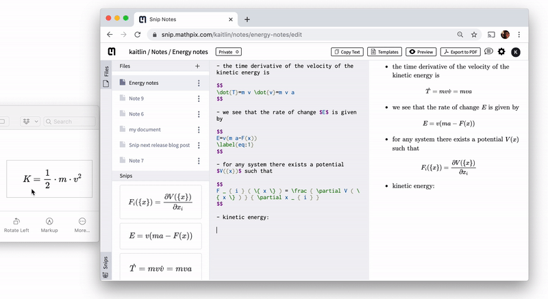 Drag and drop images into the editor to convert them to LaTeX.