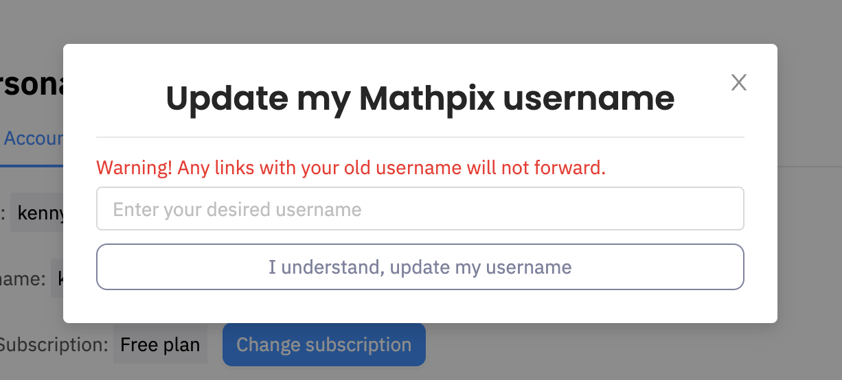 Update username modal